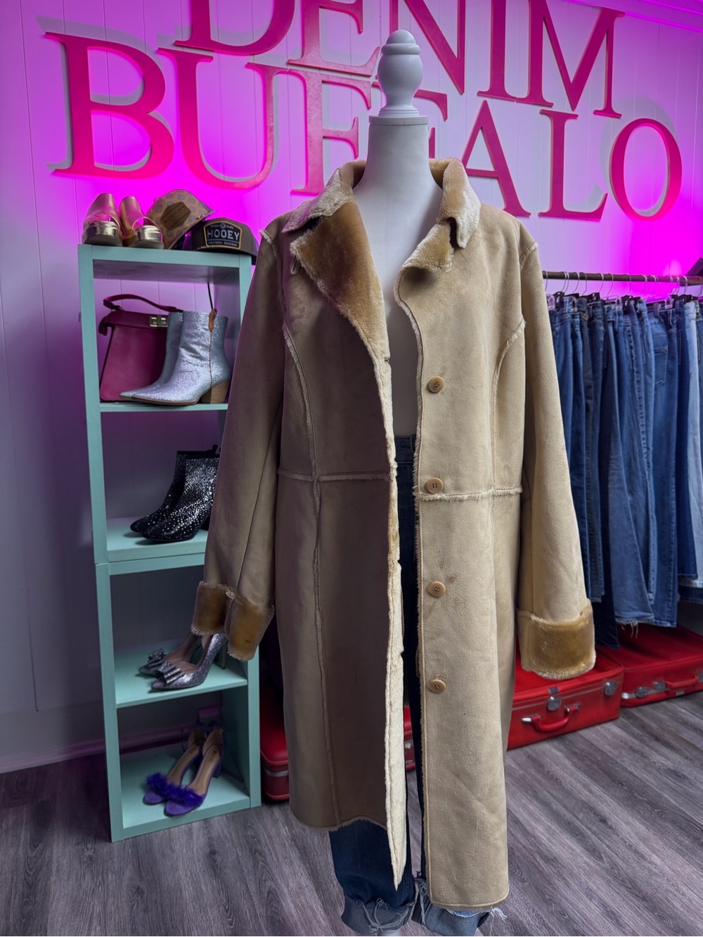 Charter Club Tan Faux Shearling Long Coat